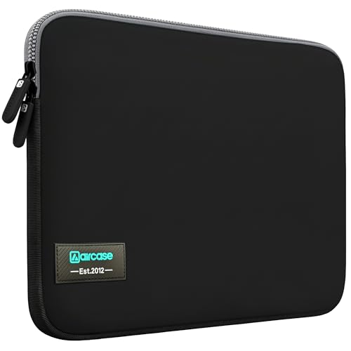 AirCase Neoprene Laptop Sleeve Case Cover for 11.6" Tablet, Laptop Go 2 3/ Surface Pro 9 8 7/ MacBook Air 11/12", HP/Samsung Chromebook 11–12"| Water-Resistant, Wrinkle-Free, TSA Friendly (Black-Grey)
