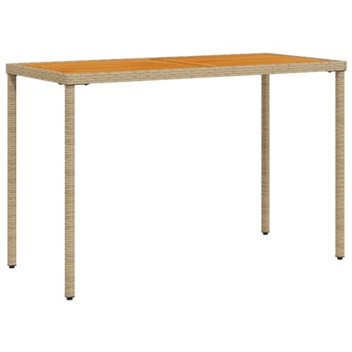 XHNIFBN Mesa de jardín de 115 x 54 x 74 cm, madera de acacia beige, poliratán, mesa plegable, diseño moderno, robusta, resistente a la intemperie, para balcón, terraza, jardín