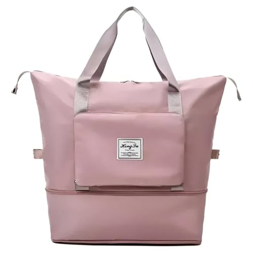 Bolsa De Viagem Grande Hong Fu Impermeável expansível Multifuncional Multiuso(Academia, fitness, yoga e uso diário) Bagagem de mão Oxford Divisores internos Porta Celular Bolso Frontal (Rosa)