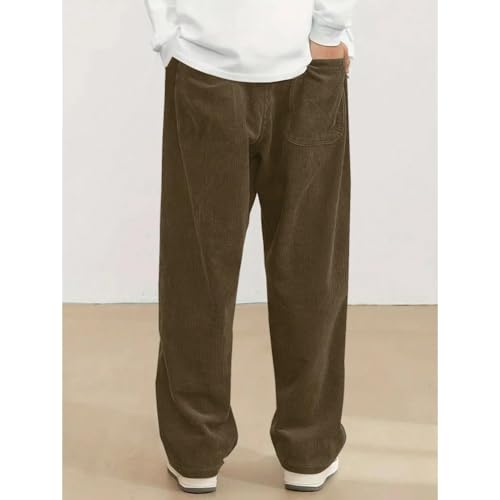 Men's Corduroy Casual Pants, Elastic Waist Autumn and Winter Solid Color Straight Simple, Loose Wide Leg Pants3