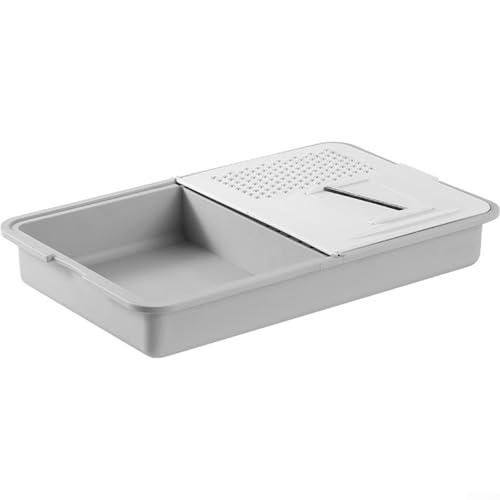 Planche à découper et hachoir 6 en 1 avec récipient de rangement pour hacher, trancher et couper en dés en un seul outil