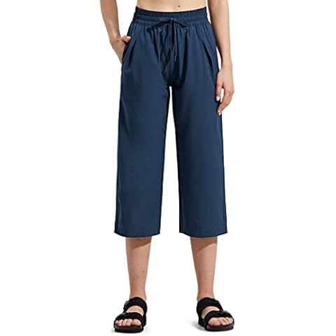 ZUTY Capri Pants for Women Wide Leg Lightweight Quick Dry Comfy Loose Lounge Sweatpants Capris Crop Pants Pockets, Navy Blue, 5X-Large Cover