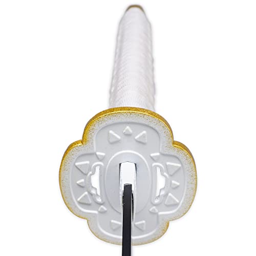 RENGENG Cosplay Anime Agatsuma Zenitsu Katana Samurai Sword, Carbon Steel, Hand-Wound Wax Rope, White/Yellow - Thumbnail 5