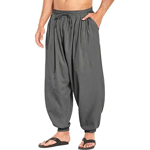 Men's Cotton Pants Baggy Casual Harem Workout Pants Hippie Elastic Waist Beach Boho Yoga Trousers3