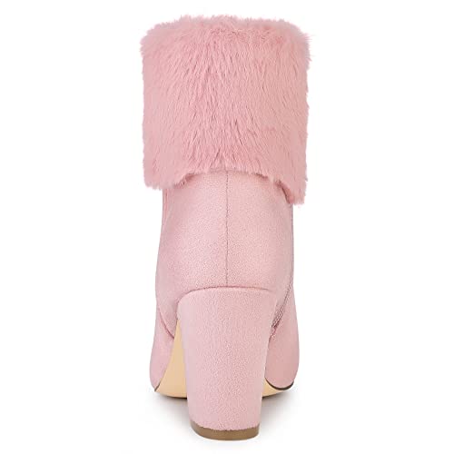Allegra K Women's Christmas Faux Fur Chunky Heel Ankle Boots3