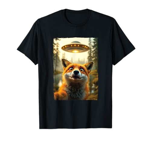 Funny Fox UFO Encounter Hilarious Fox Selfie Aliens T-Shirt