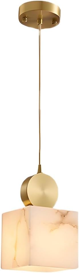 Kitchen Island Pendant Light 1-Light Square Alabaster Hanging Lamp Modern Marble Farmhouse Ceiling Light Fixture for Over Sink Dining Room Bedside