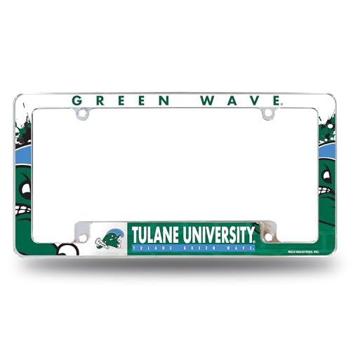 Rico Industries NCAA Tulane Green Wave Standard 12" x 6" Chrome All Over Automotive License Plate Frame for Car/Truck/SUV