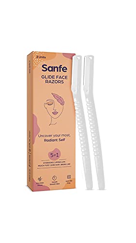 Image of Sanfe Glide Face Razor For Facial Hair Removal For Women - Pack of 2 | Instant & Painless Hair Removal| Eyebrows, Upper lips, Chin, Side Locks, Forehead | Stainless steel blade & Firm Grip | Weekly Pack | Protective Sleeve