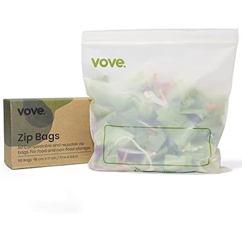 Vove | Bolsas biodegradables con cierre de cremallera | 50 bolsas | xx litros | Ecológico | Cocina Cover