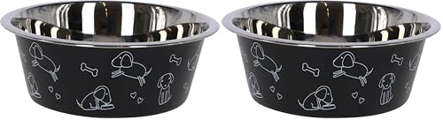 Kerbl Pet Ciotola in acciaio inox, ca. 1800 ml, nero con motivo (Confezione da 2)