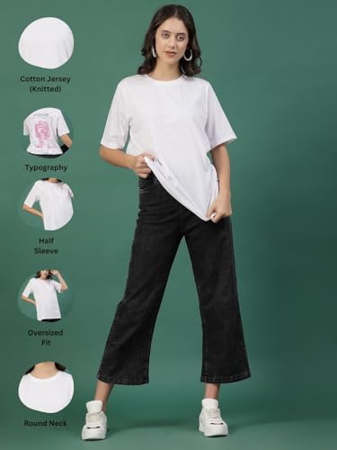 Image of Rigo Back Printed Half Sleeves Round Neck Oversized T-Shirt for Women | Drop Shoulder T-Shirt for Women | Loose Baggy Fit T-Shirt for Women /Girls