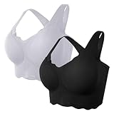 Necalisi Sport BH starker Halt grau+schwarz Sport BH Damen Starker Halt Bustier Ohne Bügel Push Up Fitness Yoga Laufen Joggen BH für große Brust 90C