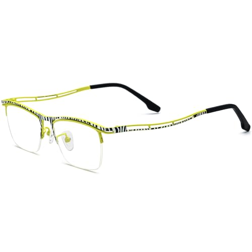 Image of FONEX Colorful Pure Titanium Glasses Frame Men Semi Rimless Square Eyeglasses Eyewear