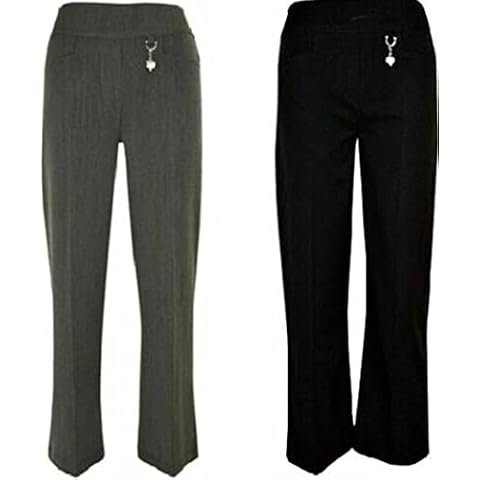 ND Sports Girls Heart Pendant School Trousers - Pull Up Uniform Pants with Half Elasticated Wasit - Double Pocket Plain Bottoms (as8, Age, 13_Years, 14_Years, Regular, Black, 13-14 Years, Regular) Cover