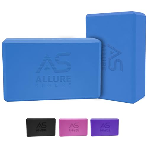 Allure Sphere Yoga Blocks Set Of 2 - Lightweight EVA Foam Blocks - High Density Non Slip Bricks For Yoga Home Workouts Pilates & Strength Fitness (Blue 23 X 15 X 7.5cm)