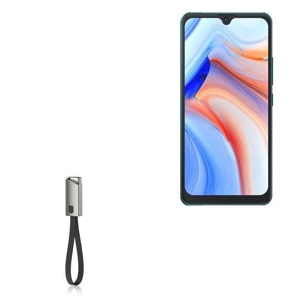 BoxWave Cable Compatible with Cubot Note 8 - USB Type-C Keychain Charger, Key Ring USB Type-C to Type-A 8 in USB Cable - Jet Black