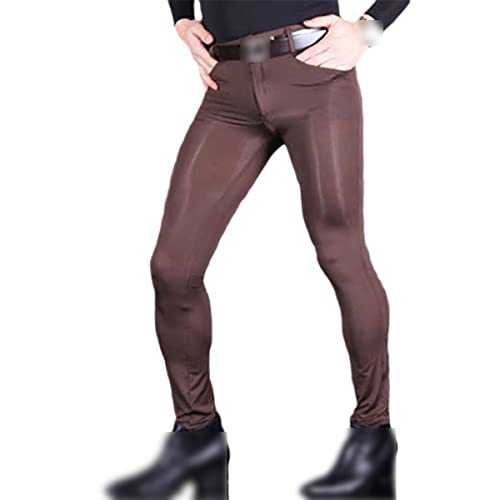 Leggings hommes ice silk perspective pantalon soie exotique marron Roquorl