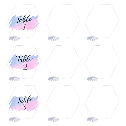 50 Clear Acrylic Cards with Holder, DIY Blank Hexagon Acrylic Name Place Cards for Wedding Escort Cards Acrylic Seating Guest Name