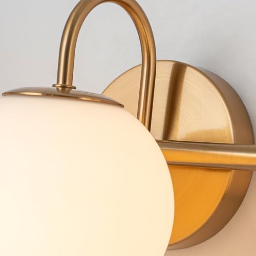 Image of Bathroom Vanity Light, 22.6-Inch Modern Dimmable 3-Light Bathroom Light Fixture Over Mirror, Brass Finish with Frosted Glass Globe Wall Sconce