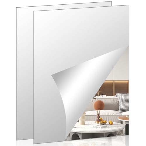 DARENYI Hoja de espejo acrílico A2 para pared, 16.5 x 23.2 pulgadas, 2 piezas de azulejos rectangulares grandes sin marco, calcomanías autoadhesivas para espejo de tocador, dormitorio, decoración del