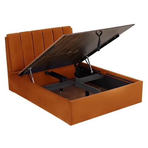 Image of Wakefit Bed | Queen (78 X 60) Solid Wood Bed, Upholstered, Hydraulic, 3 Year Warranty - Antho - Velvet Amber