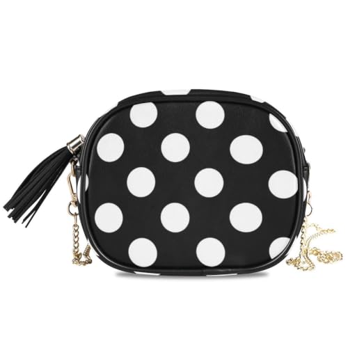 Image of ALAZA Women's Polka Dot Black Large White Dots PU Leather Crossbody Bag Shoulder Purse with Tassel