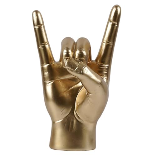 Estatua Mano Rock Música Escultura Dedo Oro