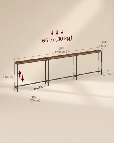 Image of VASAGLE 106.3 inchConsole Table, 25.2-35.2 inchHeight Adjustable, with Power Outlet