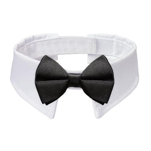 Image of Dog Bowtie, KOOLMOX Dog Bow Tie Collar Handcrafted Adjustable Formal Pet Black Bowtie Neck Bow for Dogs Medium to Large Boy Dogs Tuxedo Collar Pet Wedding Birthday Gift