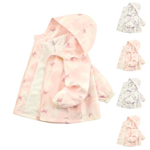 Girls Butterfly Print Outdoor Hooded Jacket Lightweight Zip Up Coat Versatile Cute Outerwear with Pockets for 3-15 Years2