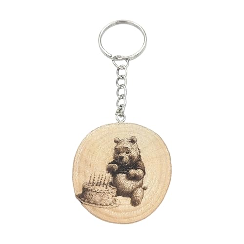 Promotech « Winnie l’ourson Joyeux Anniversaire » (inspiré par A. A. Milne, version originale de 1926) – Porte-clés en bois gravé au laser, fait...