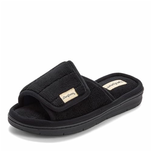 Image of Dearfoams Mickey Adjustable Terry Slide, Memory Foam Washable Open Toe Indoor Summer House Slippers