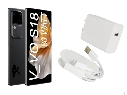 Image of 80W Flash Charger with USB to Type C Cable Compatible with Vivo V40e, V30, V30 Pro, Y300, V40, V40 Pro, Y28E, Y28S, T3 Lite, Y58, Y200 Pro, V30E, Y18I, Y18, Y18E, V29, Iqoo Z9X, T2 Pro,X200