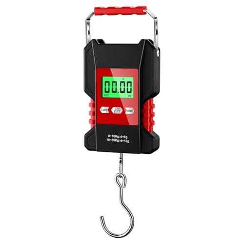 SageFurned Báscula digital colgante de equipaje de 50 kg con pantalla LCD, cinta métrica, marco ABS impermeable y gancho de acero inoxidable para viajes, pesca, paquetes