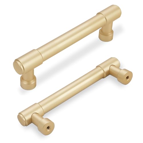 BUKOBYHE 10 Pack 3-3/4 Inch(96mm) Kitchen Cabinet Handles Brushed Gold Cabinet Pulls Alloy Drawer Pulls Solid Cabinet Hardware