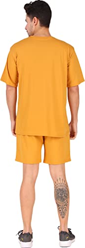 Image of London Hills Cotton Blend Casual Round Neck Co-ord Set for Men's Half Sleeve Oversized T-Shirt and Shorts, Printed Casual Sleepwear & Loungewear Nightdress Night Suits Set