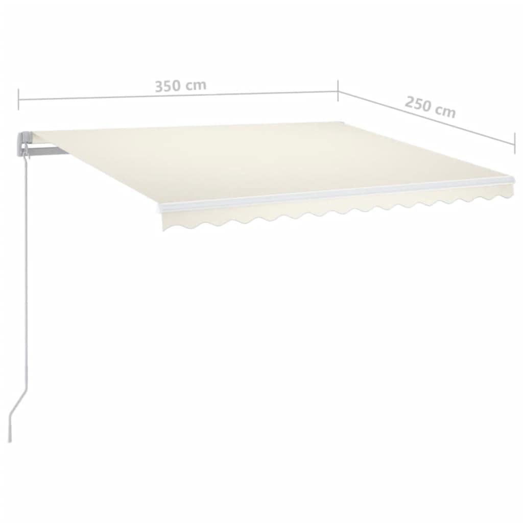 Toldo con brazo articulado, 350 x 250 cm, toldo manual retráctil con manivela, dispensador de sombra para terrazas y balcones, marco de aluminio blanco, tejido de poliéster crema