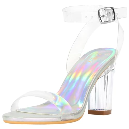 Image of ZriEy Clear Block Sandals Chunky Heels for Women 3.35 Inch Open Toe Adjustable Ankle Strap Pump Sandals for Weddings Parties Daily Wear