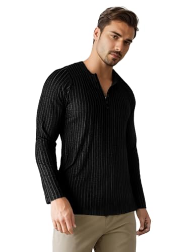 Raleude Fitnes Henley Fleece Sweaters for Men Long Sleeve Pullover Button Sweater Casual Lightweight Sweater4