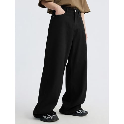 Mens Straight Leg Long Jeans Mid Waist Slim Fit Washed Denim Pants Vintage Baggy Jean Trousers (4X-Large,Blackd2)2