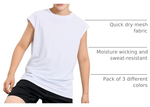 Image of Somaibo 3 Packs Boys Athletic Tank Tops Breathable Mesh Undershirts Quick Dry Sleeveless Muscle T-Shirts for Kids