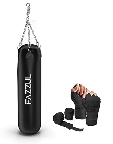 Image of Punching Bag for Home Gym Heavy Duty Boxing Punching Bag with Stainless Steel Hanging Chain 2Feet Unfilled Synthetic Leather and Hand Wrap for (MMA,Kickboxing,Muay Thai,Taekwondo,Judo,Karate). Black