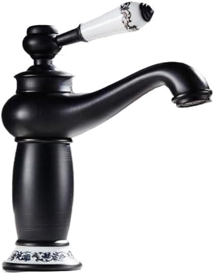 European Retro Antique Bronze Matte Black Single-Handle Bathroom Mixer Vintage Decorative Hot Cold Water Fixture(A)