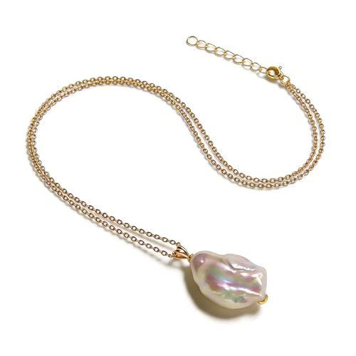Freshwater Cultured Baroque Pearls Pendant Necklace in White|18K Gold Plated| Jewelry Gift for...