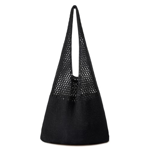 Image of Pleneal Crochet Tote Bag, Mesh Beach Bag, Knitted Shoulder Beach Bags for Women Vacation Aesthetic Hobo Tote Bags