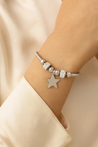 Image of I Jewels Fashion Stylish Silver Plated Adjustable Charm Bracelet with Stone Beads for Women