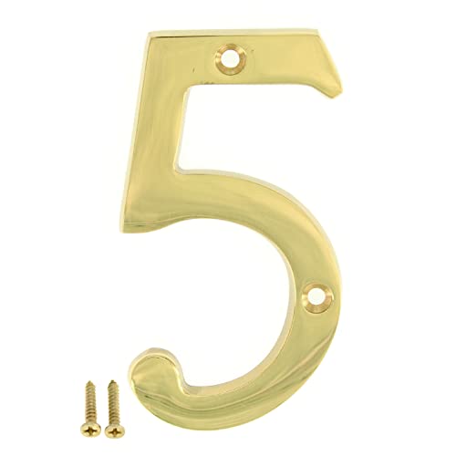 ZhongWang Hardware A300 4 Inch Bright Brass House Number 5/ZhongWang Hardware A300 Casa de latón Brillante de 4 pulgadas Número 5