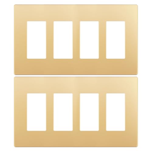 Image of LIDER Decorator Switch Cover, Screwless Wall Plate, Mid-Size 4-Gang 4.88 inch x 8.58 inch, LSWP-34M-GD2P, UL Listed, Thermoplastic, Matte Gold, 2-Pack