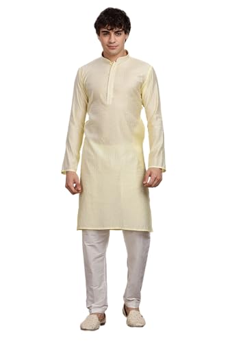 Kurta indien BE Active en coton mélangé jaune et blanc taille XL pour homme
